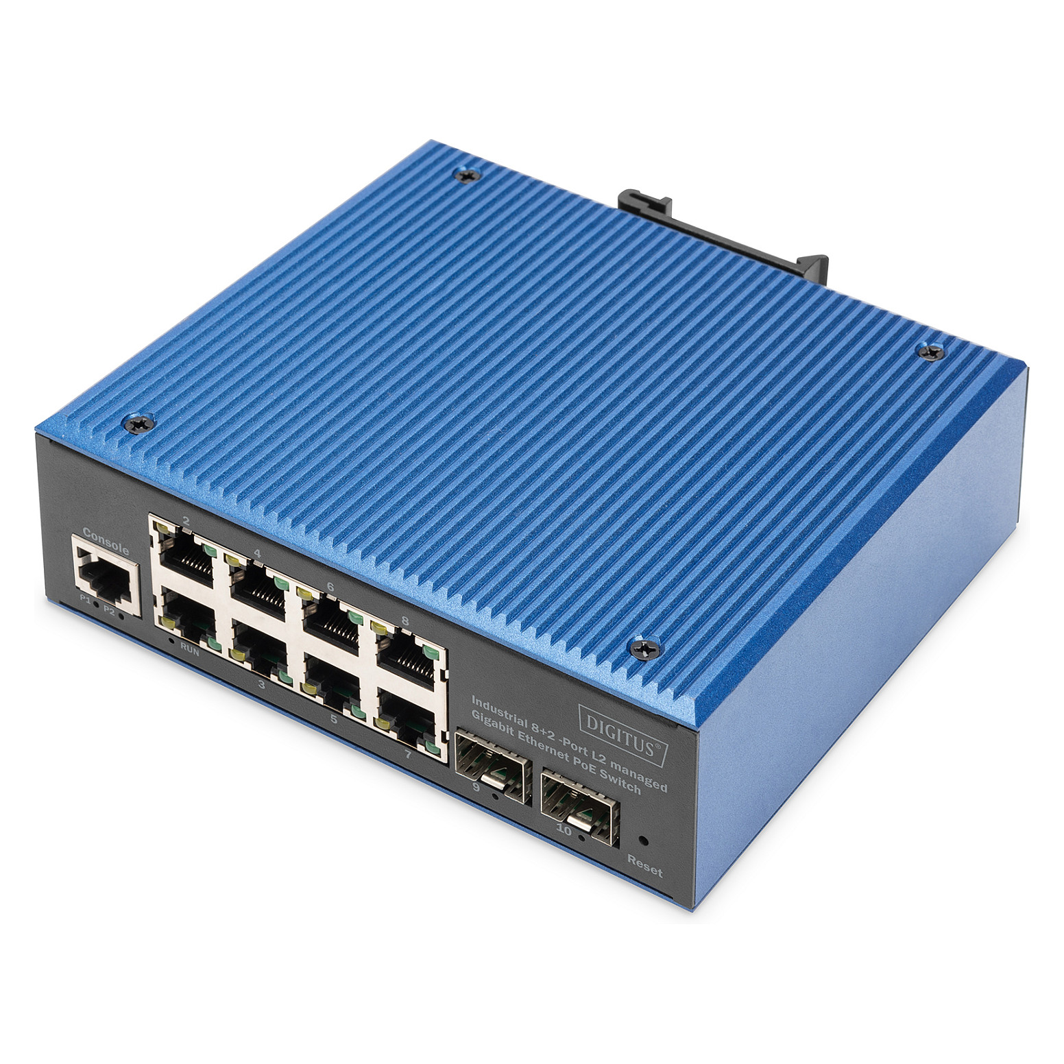 DIGITUS DN-651157 Industrial Managed PoE Switch | 8x Gigabit PoE+ | 2x SFP | Layer 2 | Rugged DIN-Rail