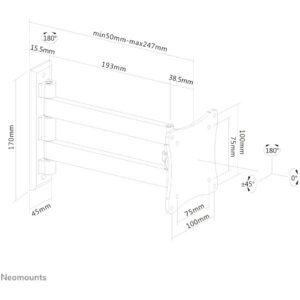 Mbajtëse për Monitor Wall mount with two pivot points for flat screens up to 27" (69 cm) 15KG FPMA-W820BLACK Neomounts