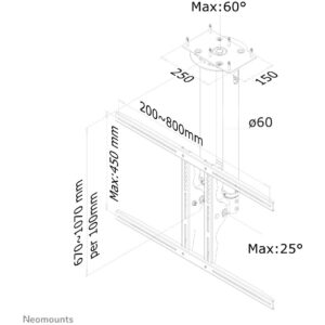 Mbajtëse për TV Ceiling mount for flat screen TVs up to 75" (191 cm) 50 KG PLASMA-C100 BLACK Neomounts
