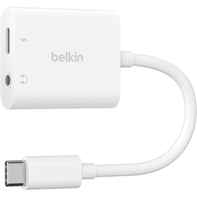 Adapter Belkin RockStar 3.5mm Audio + USB-C Ngarkues Adapter - Bardhë