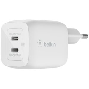 Adapter Belkin 45W Dual USB-C GaN Ngarkues Power Deliver. PPS. i bardhë