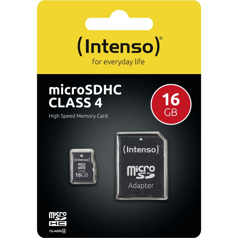 Kartë Memorie SD Intenso 16GB MicroSDHC Class 4 21MB/s + Adapter