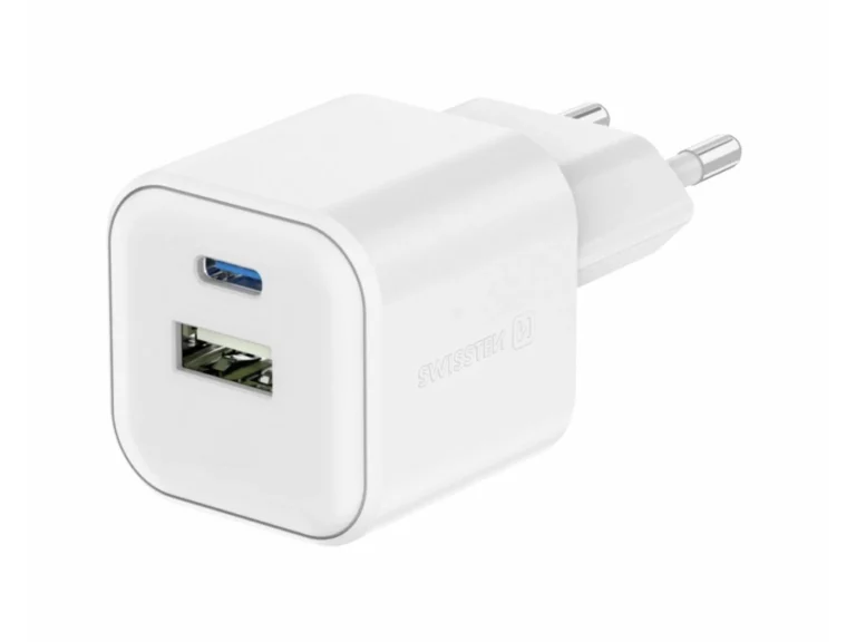 Karikues SWISSTEN EDGE GaN 1xUSB-C PD 20W + 1x USB-A 18W QC - Bardhë