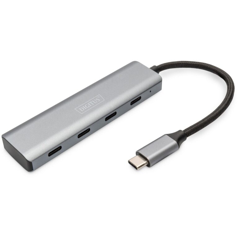 HUB USB‑C DIGITUS / 4‑Port (4x USB‑C 3.1) / Kabllo e integruar - Argjend