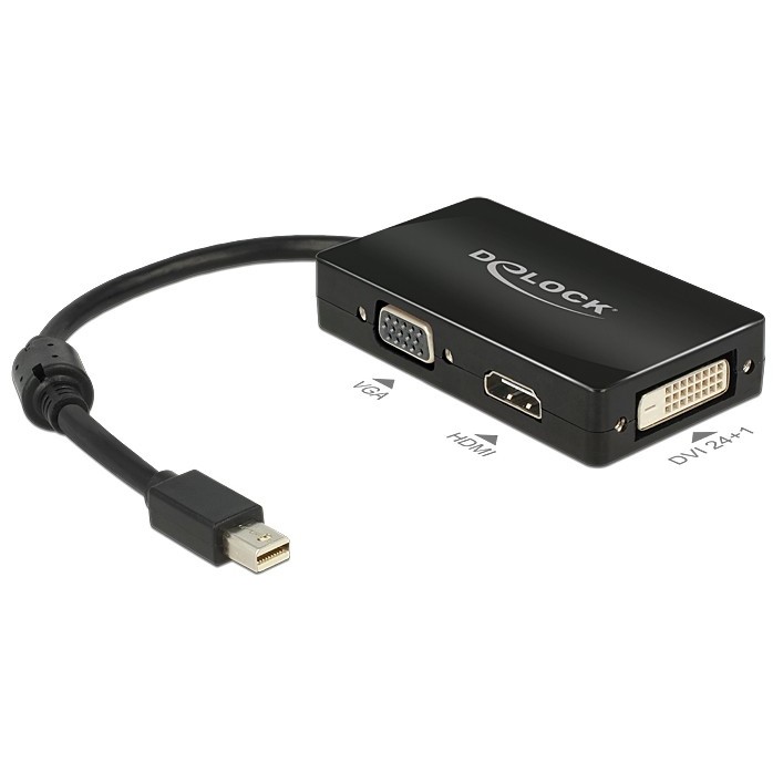 Adapter / Kabllo mini DisplayPort / DeLock DP → VGA + HDMI + DVI (24+1) / M - Zezë