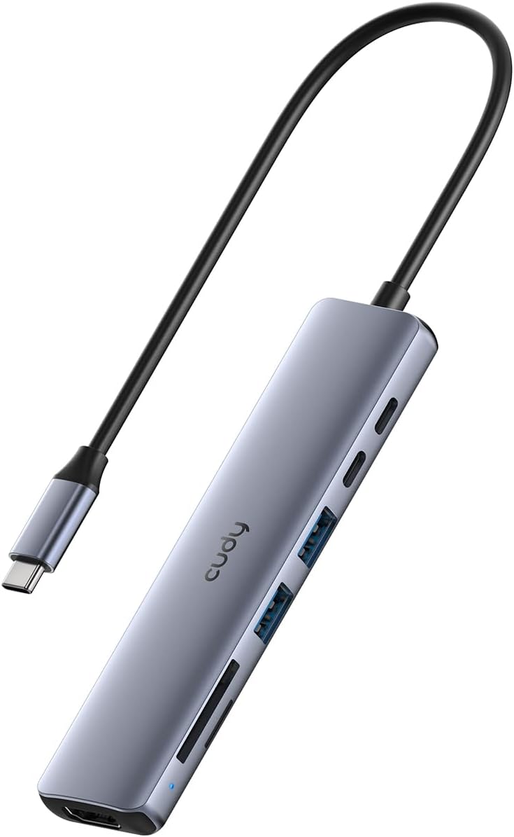 Hub Cudy UH407 / 7-IN-1 / 4K HDMI / 1x SD Slot / 1x TF Slot / 2x USB-A 3.2 / 1x USB-C 3.2 / 100W PD / Hiri