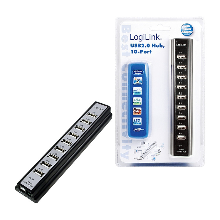 HUB LogiLink USB 2.0 10-Port / Active with Power Adapter - Zezë