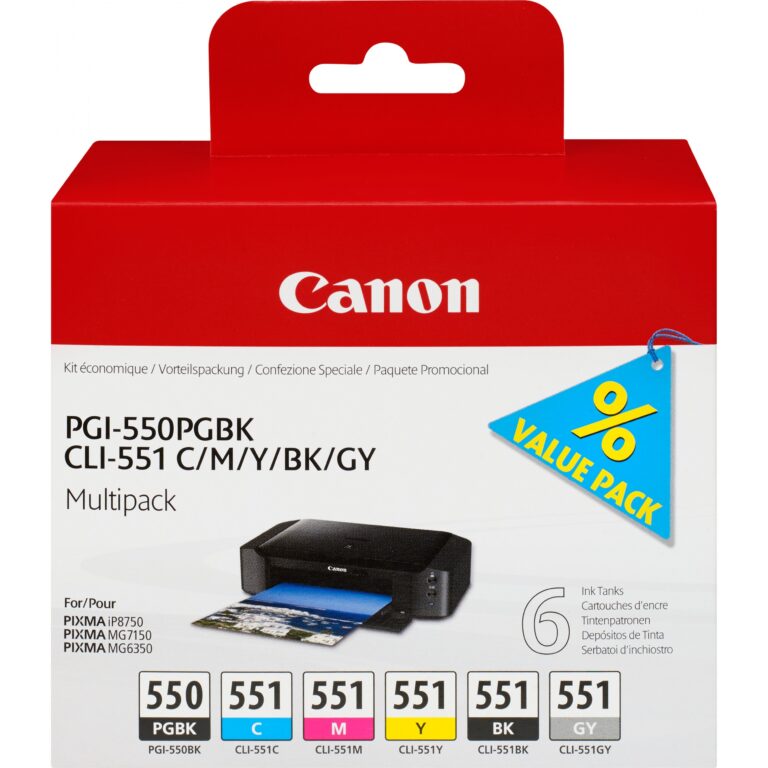 INK Canon PGI-550/CLI-551 – Zezë pigment/ Blu / Rozë / Verdhë/ Zezë /Hiri