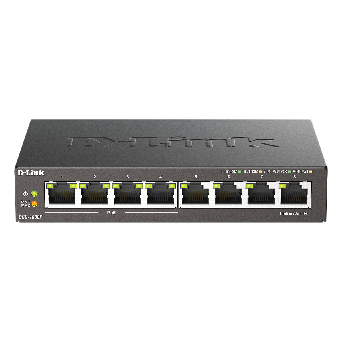 D-Link DGS-1008P/E 8-Port Gigabit PoE+ Switch me 4x PoE Ports dhe 56W Budget Metal Desktop Switch