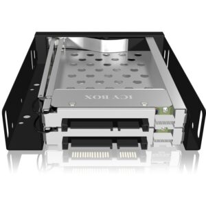 Aksesorë për disqe Hot-Swap Frame: 2× 2.5" SATA to 2× SATA host, trayless design, for 3.5" drive bay – ICY BOX.