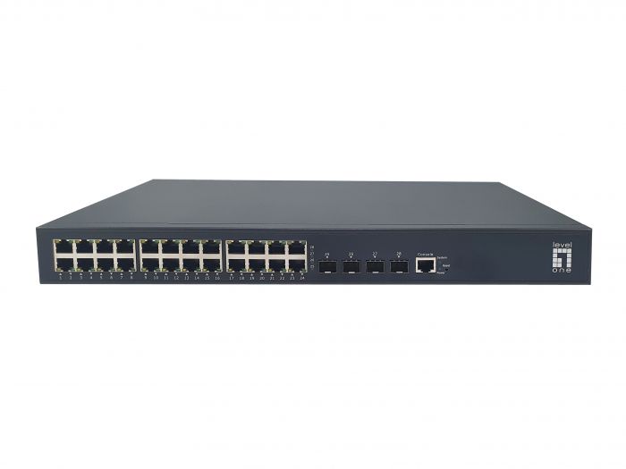 Switch LevelOne / PoE+ / 24x Gigabit PoE / 4x 10G SFP+ / 440W / Managed L3 / 19" Rackmount
