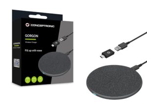 Aksesorë për telefon Conceptronic Wireless Charging Pad / 15W / USB-A / USB-C Adapter – Hiri