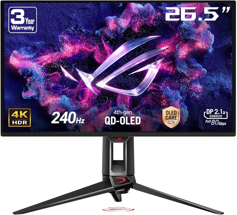 Monitor ASUS ROG Swift OLED PG27UCDM / 26.5″ / 4K UHD / QD-OLED / 16:9 / 240Hz / 0.03ms / DP 2.1 + HDMI + USB-C / E zezë