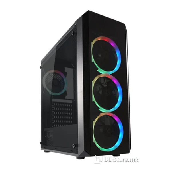 Kasë LC-Power Quad-Luxx LC-703B-ON Midi Tower ATX / 4x120mm 256C RGB Fans / 2x USB 3.0 / 1x USB 2.0 - Zezë