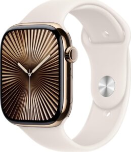 Apple Watch Series 10 GPS + Cellular 46mm Gold Titanium Case with Starlight Sport Band - M/L