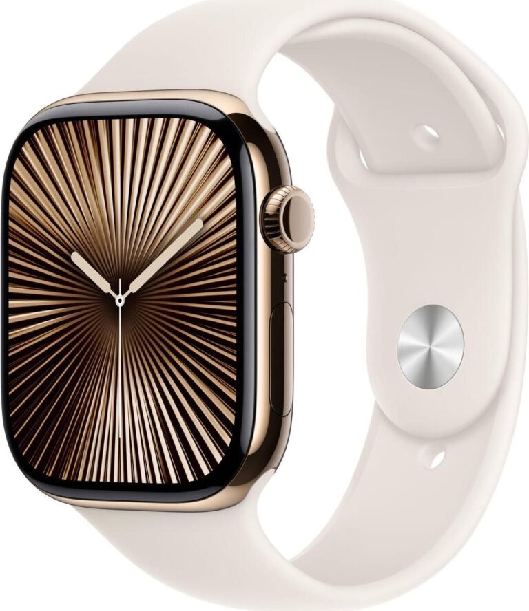 Apple Watch Series 10 GPS + Cellular 46mm Gold Titanium Case with Starlight Sport Band - M/L