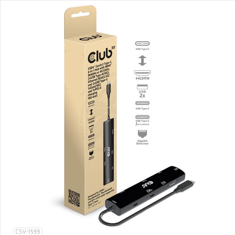 Club3D USB4 6‑in‑1 HUB → HDMI / 2×USB‑C / 2×USB‑A / LAN / 4K120Hz / PD 100W - Figura 2
