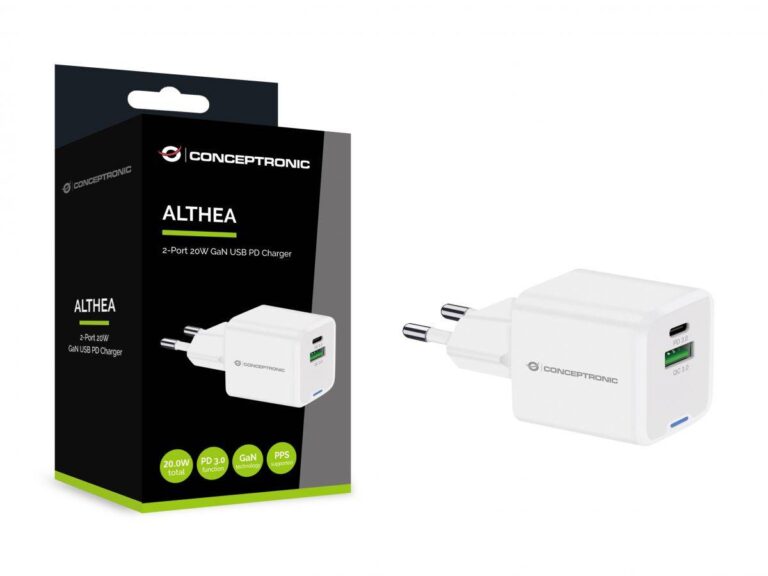 Adapter  Conceptronic 2-Port GaN Charger USB-C / USB-A / 20W / PD 3.0 / PPS – Bardhë