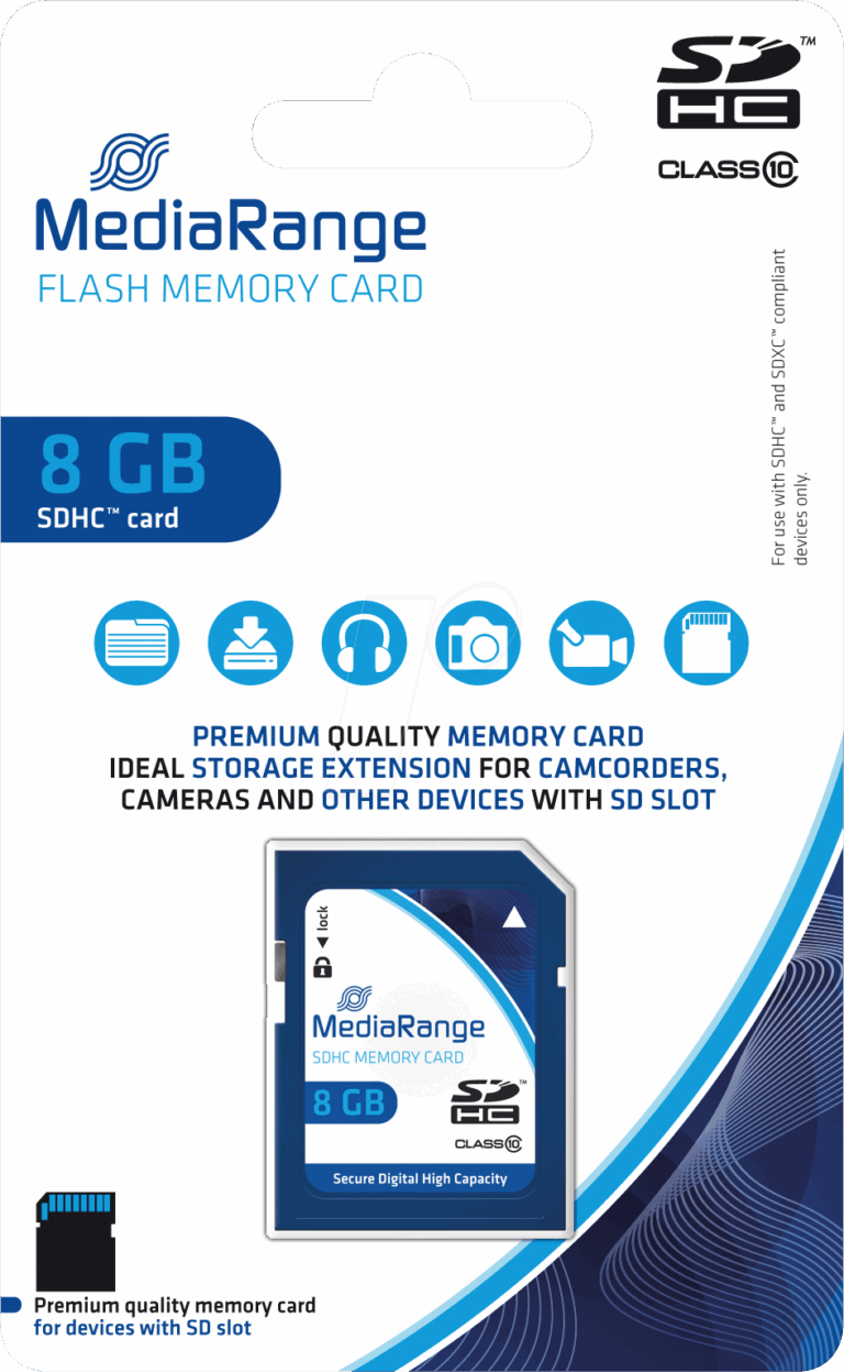 Kartë Memorie SD MediaRange 8GB SDHC CL.10 - Blu