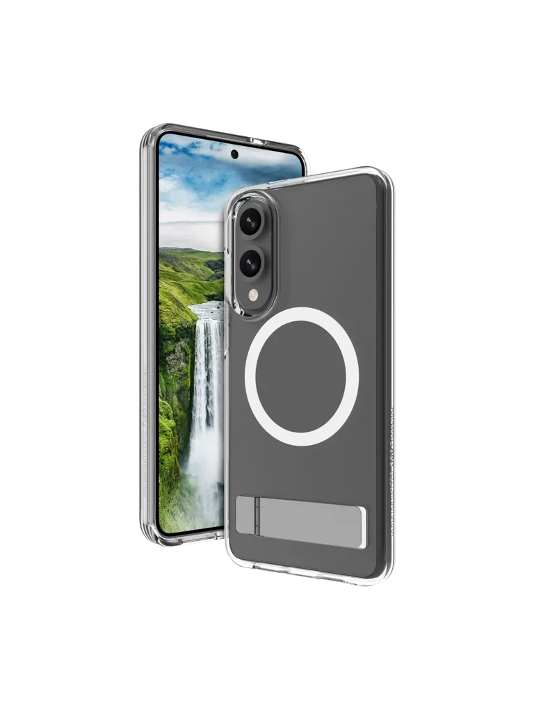 Aksesorë për telefon dbramante Iceland Ultra D3O QI2 me Kickstand për Galaxy S25 Edge – Transparente