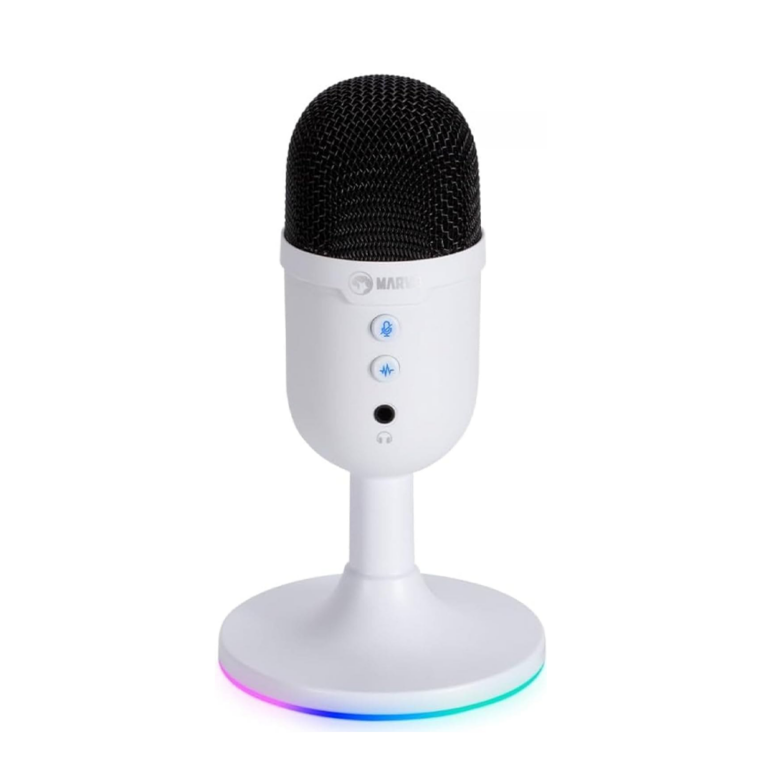 Mikrofon Marvo MIC-06 WH / Omnidirectional / 3.5 mm Jack / 100 Hz - 16 kHz / Porti për kufje / 323 dB / Me kabëll / I bardhë dhe I zi