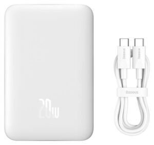 Powerbank Baseus Magnetic Mini 10000mAh, 20W, i bardhë