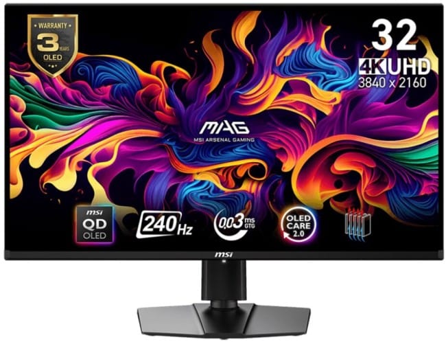 Monitor Gaming MSI MAG 321UPX / 31,5''/ 4K Ultra HD / QD OLED / 240Hz / 0,03ms / HDMI+USB+DP - Zezë