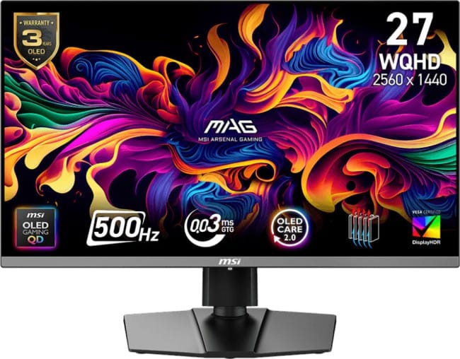 Monitor Gaming MSI MAG 272QP X50 / 26.5''/ Quad HD / QD-OLED / 500Hz / 0.03ms / HDMI+USB+DP - Zezë