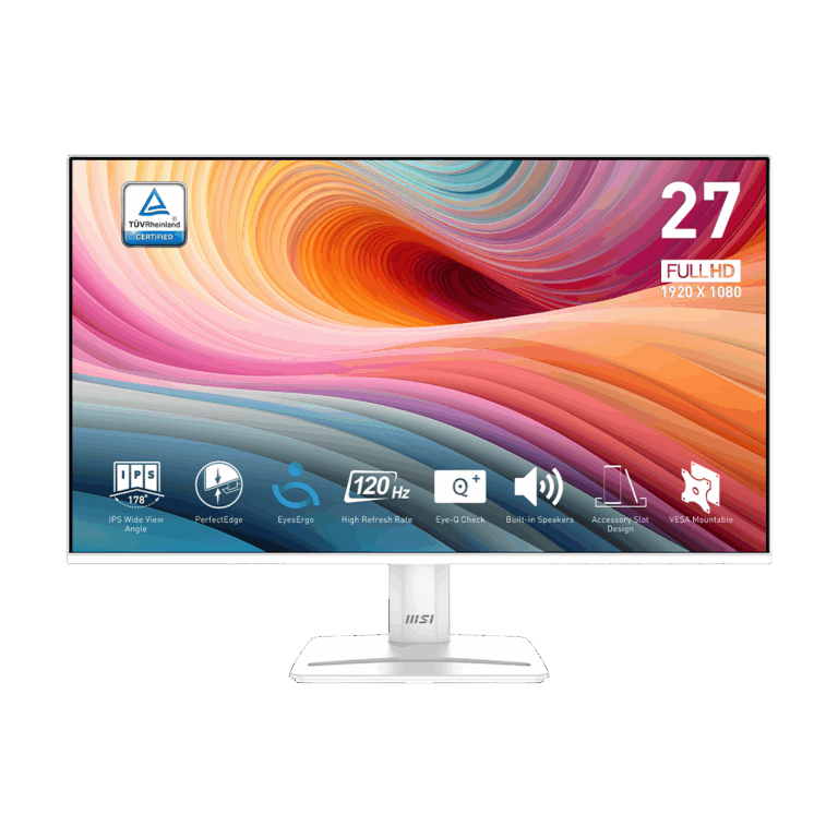 Monitor Gaming MSI PRO MP275W E2 / 27" Full HD IPS 120 Hz 4ms / HDMI, DP, VGA, speaker / e bardhë