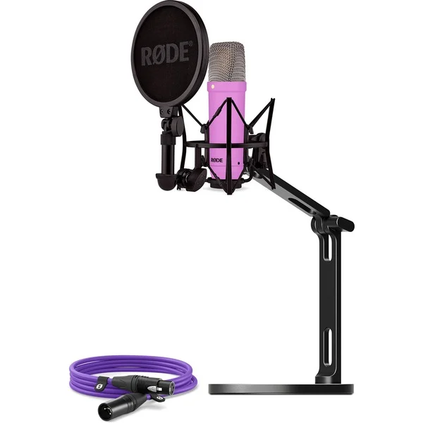 Mikrofon Rode NT1 Signature + XLR‑Kabllo + Mbajtës tavoline për mikrofon – Vjollcë