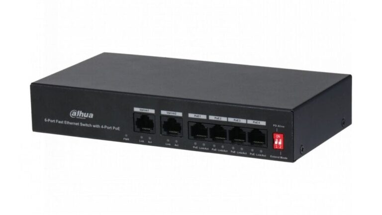Switch Dahua DH-PFS3006-4ET-36 / 6-Port / 4-Port PoE / Megabit / Fast Ethernet / 4x10/100M PoE PSU porte dhe 2x10/100M uplink porte / I zi