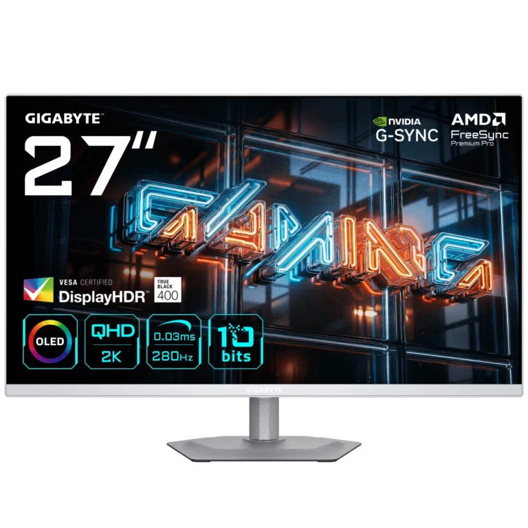 Monitor Gaming Gigabyte MO27Q2A Ice / 27"/ Quad HD QD-OLED / 280Hz / 0.03ms / USB-C+HDMI+DP - Bardhë