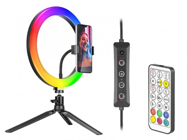 Dritë per Telefon Tracer RING / 26cm / statyw 9cm / 120 diod LED RGB / E zezë