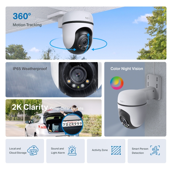 Kamera Sigurie IP TP-LINK Surveillance Tapo C510W / Wifi / 2K Resolution / Color Night Vision / Sound and Light Alarm / Person Detection / Weatherproof /- e bardhë - Figura 5