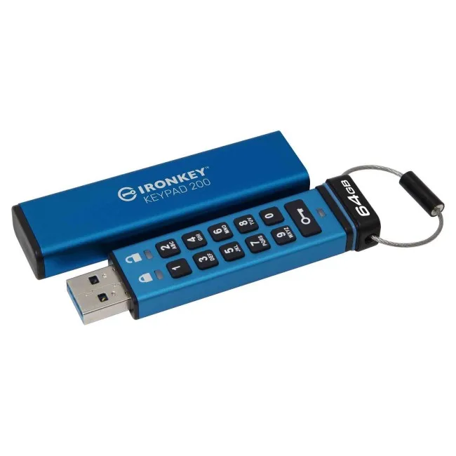 USB Flash Drive Kingston IronKey Keypad 200 – 64GB / AES Encrypted - Blu