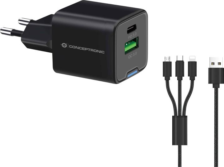 Adapter  Conceptronic 2-Port GaN Charger  3-in-1 / 33W / PD 3.0 / PPS – Zezë