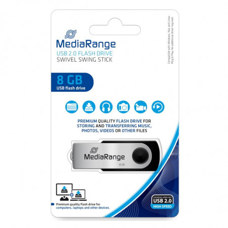 USB Flash Drive / MediaRange / MR908 / 8GB / USB-A & Micro-USB / USB 2.0 / 13MB/s / Zezë-Argjend