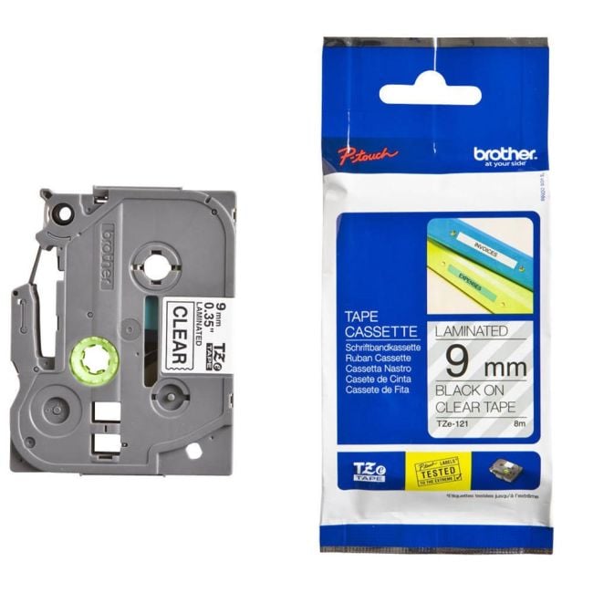 Label Brother TZe-121 Laminated Tape Original / 9mm x 8m - Zezë