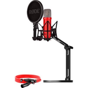 Mikrofon Rode NT1 Signature + XLR‑Kabllo + Mbajtës tavoline për mikrofon – Kuqe