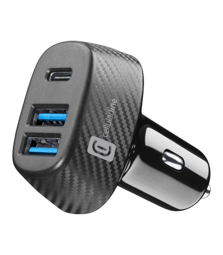Adapter për veturë Cellularline 3-Port 44W / 2xUSB-A+1xUSB-C– Zezë