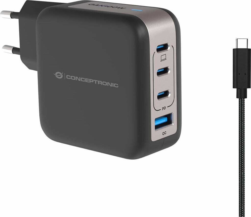 Adapter Conceptronic 4-Port GaN Charger  3x USB-C / 1x USB-A / 100W –/PD 3.0 / PPS – Zezë