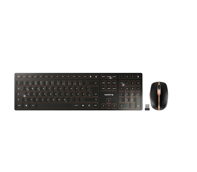Combo (Tastierë & Maus) Cherry DW 9100 SLIM Wireless [FR] / Bluetooth + 2.4 GHz – Zezë / Bakër