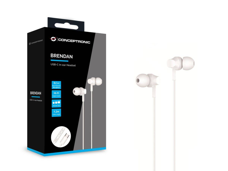 Kufje me kabllo Conceptronic BRENDAN03W USB-C me mikrofon dhe kontroll - Bardhë - Figura 2