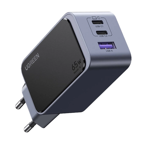 Aksesorë për telefon Fast Charger UGREEN Nexode S / 65W / 3 Porta / GaN / Version EU - Gri