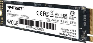 SSD e Brendshme M.2 / 960GB / Patriot P310 NVMe PCIe 3.0 x4 (2280)