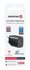 Karikues SWISSTEN EDGE GaN 1x USB-C PD 20W + 1x USB-A 18W QC – Zezë 8