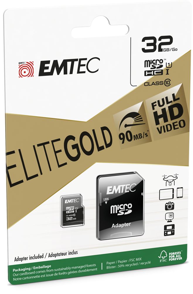 Kartë Memorie SD CARD Emtec m32GB UHS-I U1 EliteGold + Adapter