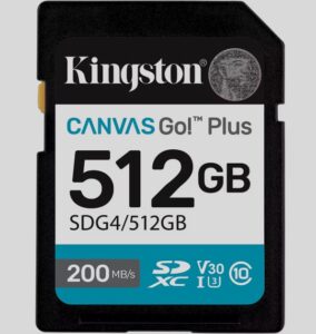 Kartë Memorie SD CARD KINGSTON 512GB XC Canvas Go Plus Gen4 200MB/s C10 UHS-I U3 V30