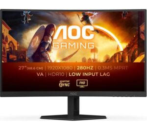 Monitor Gaming AOC C27G4ZXE / 27″ / Curved / Full HD VA / 280Hz / 0.3ms / HDMI + DP / Zezë