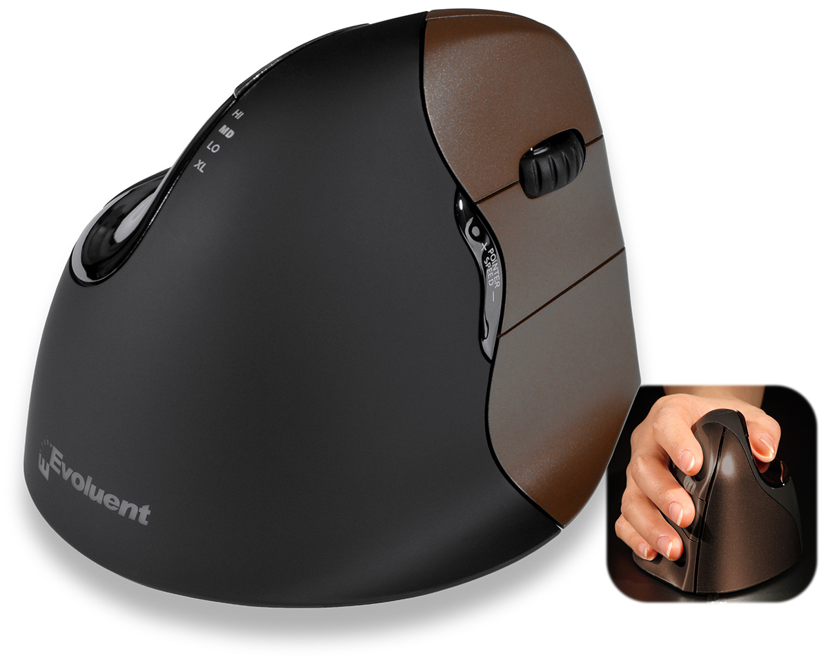Maus pa Kabllo Evoluent Vertical Mouse 4 Small (VM4S) / Right Hand/ 6 Buttons/ Wireless - Zezë / Argjend